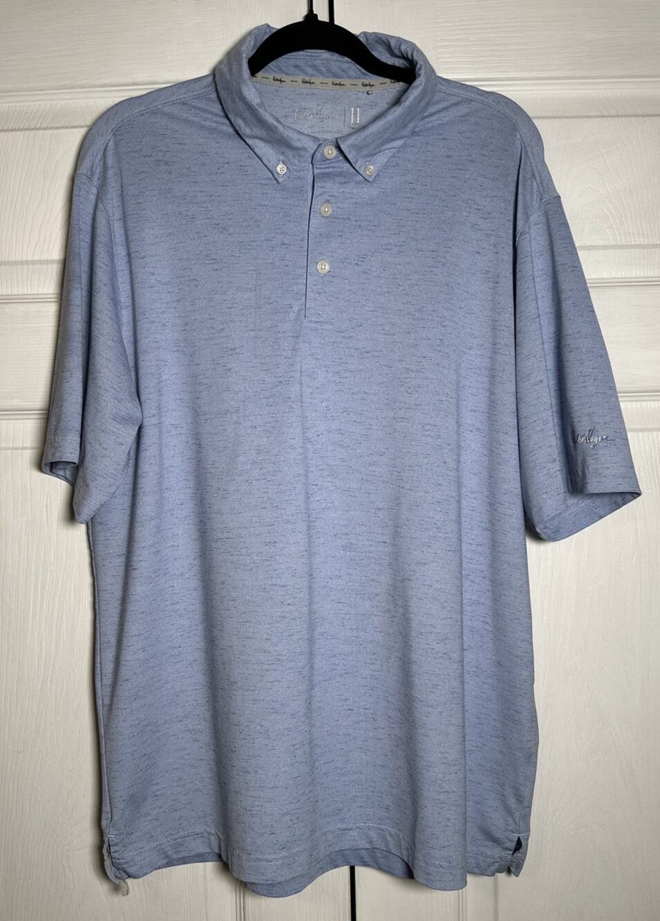 Men’s Walter Hagen 11 Majors Light Blue Heathered Short Sleeve Golf Polo Large